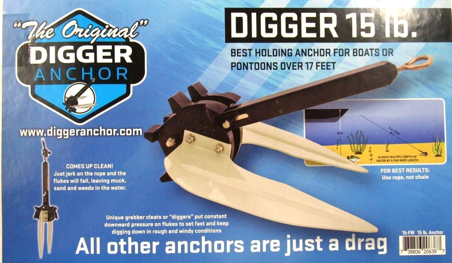 Original Digger Anchor 15 Pound Fresh Water Anchor With Release