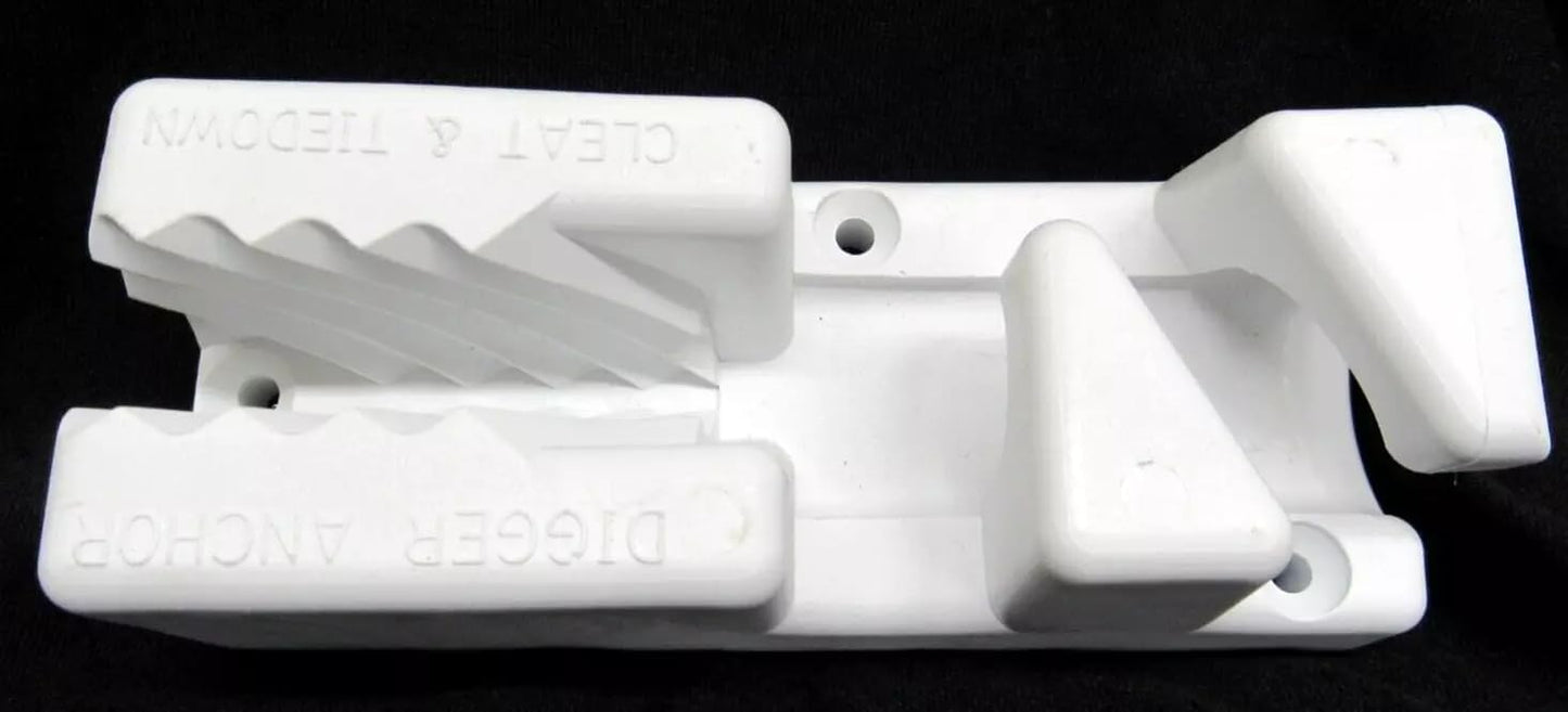 Boat Cleat - Anchoring Docking - Digger Anchor Adjustable Rope Tie off - White