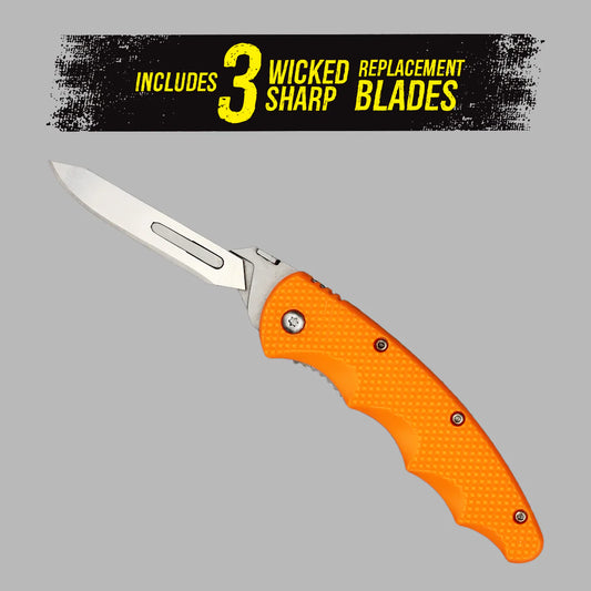 Wiebe Monarch Skinning Knife Wicked Sharp Folding Scalpel Blade 3 Extra Blades