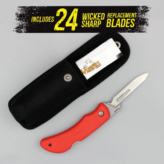 Wiebe Red Fox Skinning Folding  Knife With 24 Extra Blades