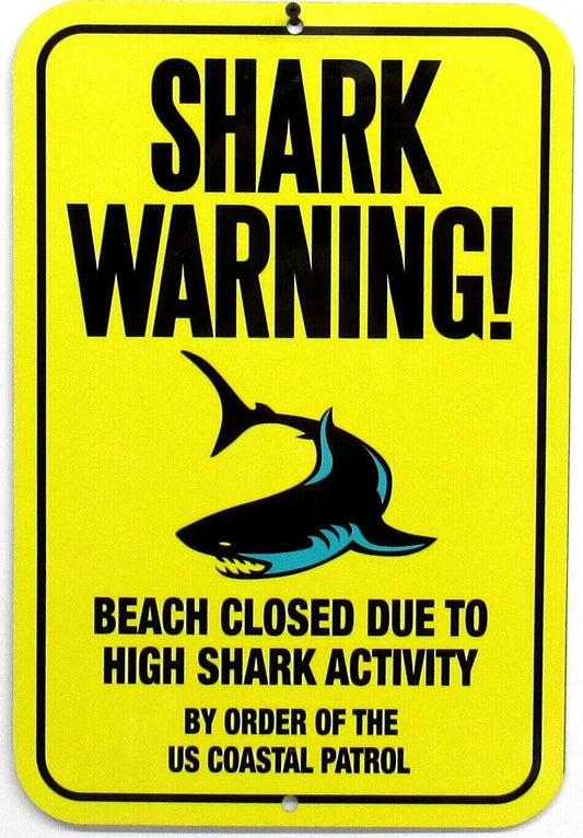 Shark Warning! Cabin Mancave Office Wildlife Regulatory Sign