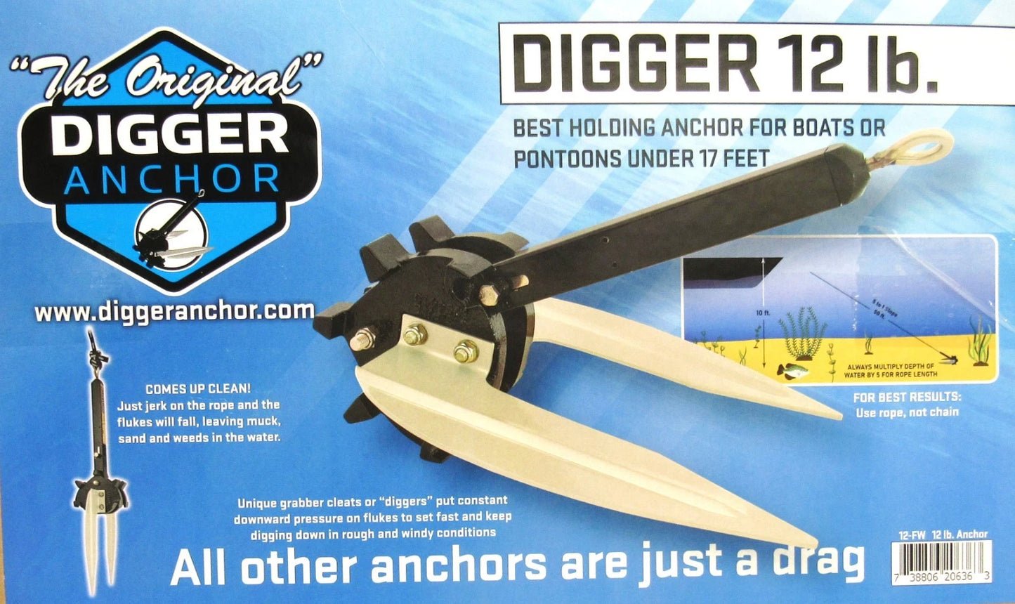 Original Digger Anchor 12 Pound Fresh Water Anchor With Release